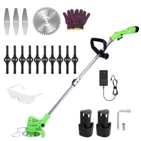 12V 200W Cordless Grass Trimmer Rechargeable Lawn Mower 9000M/Min Weed Cutter with Saw Blade 2 Stainless Steel Blades 10 Plastic Blades 2 Rechargeable