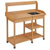Outdoor Garden Wood Potting Bench Work Table with Sink in Light Wood Finish