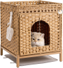 Cat Litter Box Enclosure Hidden Litter Box Furniture with Metal Heightened Feet, Rattan Handwoven Cat House with Litter Mat