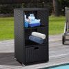 Outsunny Poolside Towel Cabinet, Patio PE Rattan Storage, with 2-Tier Shelves and Bottom Drawer, 47"H, for Pool, Backyard, Dark Brown