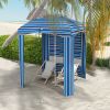Outsunny Cabana Umbrella 5.8'x5.8', Blue Stripe, Vented Windows, Ruffles, Carry Bag, Outdoor Shade