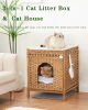 Cat Litter Box Enclosure Hidden Litter Box Furniture with Metal Heightened Feet, Rattan Handwoven Cat House with Litter Mat