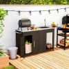 Outsunny Outdoor Grill Table with Stainless Steel Sink and Drainage, Grill Cart with Foldable Side Table and Cabinet
