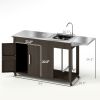Outsunny Outdoor Grill Table with Stainless Steel Sink and Drainage, Grill Cart with Foldable Side Table and Cabinet