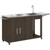 Outsunny Outdoor Grill Table with Stainless Steel Sink and Drainage, Grill Cart with Foldable Side Table and Cabinet