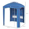 Outsunny Cabana Umbrella 5.8'x5.8', Blue Stripe, Vented Windows, Ruffles, Carry Bag, Outdoor Shade