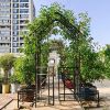 Metal Garden Arch with Gate with planter W80.71*H97.24 Climbing Plants Support Rose Arch Outdoor Black