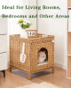 Cat Litter Box Enclosure Hidden Litter Box Furniture with Metal Heightened Feet, Rattan Handwoven Cat House with Litter Mat