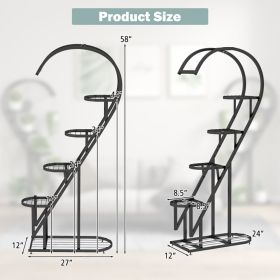 5 Tier Metal Plant Stand With Hanging Hook For Multiple Plants