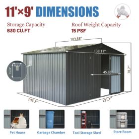 Storage Shed 11x 9 With Galvanized Steel Frame  Windows, Outdoor Garden Shed Metal Utility Tool Storage Room With Lockable Door For Patio  Dark Gray (Option: Dark gray)