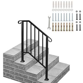 Outdoor Stair Handrail for 1 to 4 Steps Black Carbon Steel Transitional Hand Rail Kit with Installation Hardware Safety Railing for Porch Deck Patio C (size: 2-step)