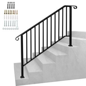 Outdoor Stair Handrail for 1 to 4 Steps Black Carbon Steel Transitional Hand Rail Kit with Installation Hardware Safety Railing for Porch Deck Patio C (size: 4-step)