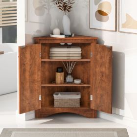 Brown Triangle Bathroom Storage Cabinet with Adjustable Shelves, Freestanding Floor Cabinet for Home Kitchen (Color: as Pic)